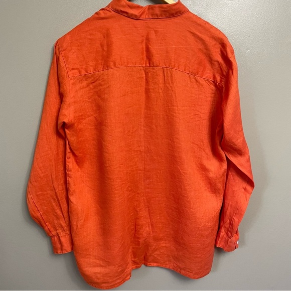 J. Jill Love Linen women’s size XS Vibrant Orange Button Down Shirt - Picture 5 of 9